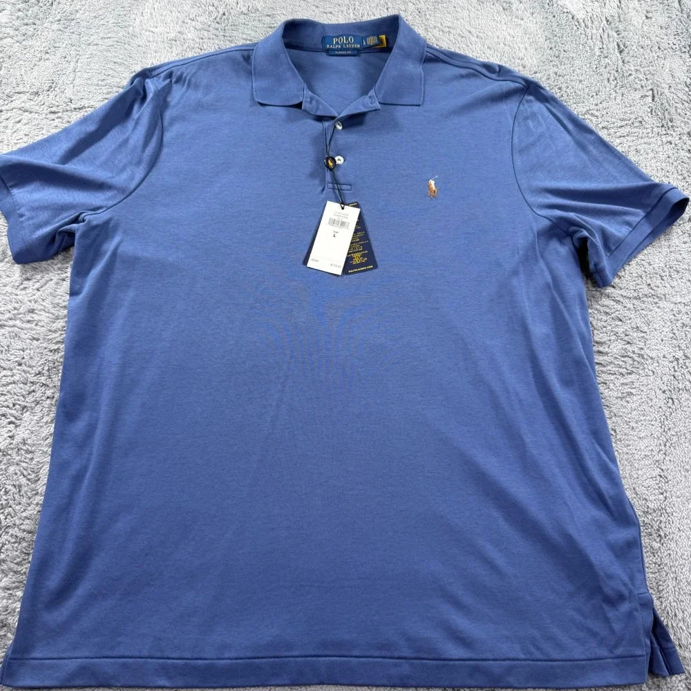 Polo Ralph Lauren Mens Classic Fit Cotton Jersey Polo Shirt Blue Large NWT